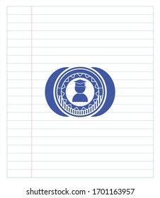 graduation icon pen emblem. Blue ink. Vector Illustration. Detailed.