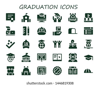 graduation icon set. 30 filled graduation icons.  Simple modern icons about  - Diploma, School, Education, Graduation, Backpack, Learning, Student, Cap, Success, Graduates, Wisdom