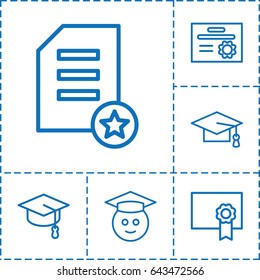 Graduation icon. set of 6 graduation outline icons such as graduation cap, diploma, graduate emoji