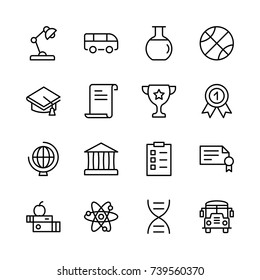 Graduation icon set. Collection of high quality outline education pictograms in modern flat style. Black diploma symbol for web design and mobile app on white background. School line logo.