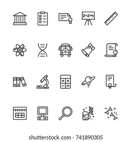 Graduation icon set. Collection of high quality outline education pictograms in modern flat style. Black diploma symbol for web design and mobile app on white background. School line logo.