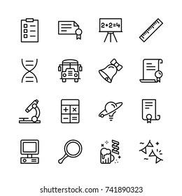 Graduation icon set. Collection of high quality outline education pictograms in modern flat style. Black diploma symbol for web design and mobile app on white background. School line logo.