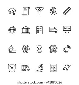 Graduation icon set. Collection of high quality outline education pictograms in modern flat style. Black diploma symbol for web design and mobile app on white background. School line logo.