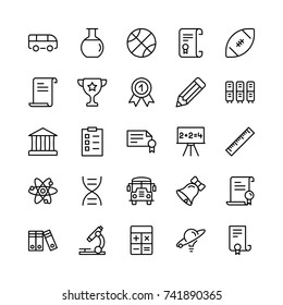 Graduation icon set. Collection of high quality outline education pictograms in modern flat style. Black diploma symbol for web design and mobile app on white background. School line logo.