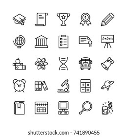 Graduation icon set. Collection of high quality outline education pictograms in modern flat style. Black diploma symbol for web design and mobile app on white background. School line logo.