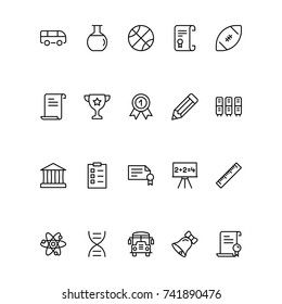 Graduation icon set. Collection of high quality outline education pictograms in modern flat style. Black diploma symbol for web design and mobile app on white background. School line logo.