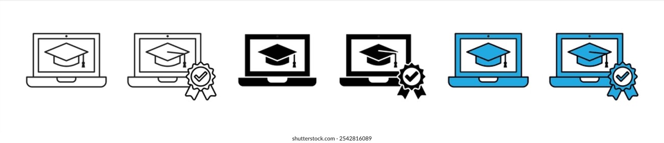 Conjunto de iconos de graduación. e-learning, icono de tapa de graduación. Ilustración vectorial