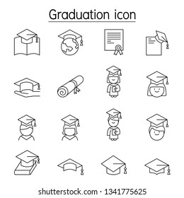 Graduation icon set in thin line style