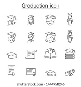 Graduation icon set in thin line style