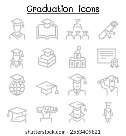 Graduation icon set in thin line style