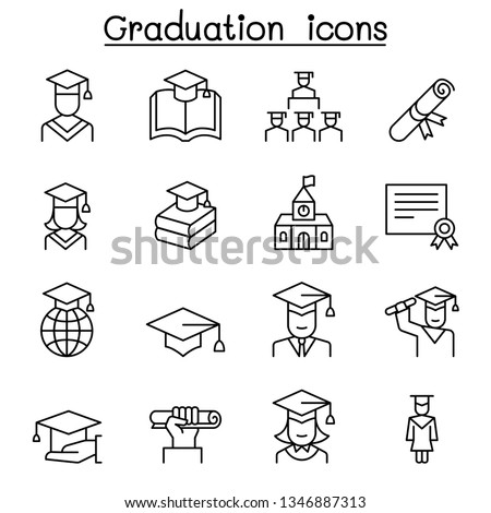 Graduation icon set in thin line style