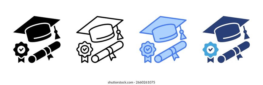 Icono de graduación colección de estilos múltiples