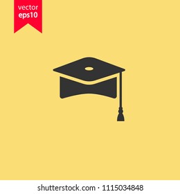 Graduation icon. Student hat vector icon. Yellow background. EPS 10 flat sign.
