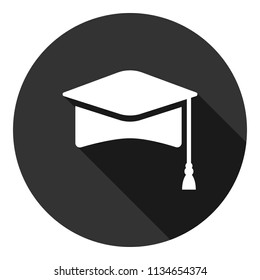 Graduation icon. Student hat vector icon. Gray background with shadow. Flat sign.