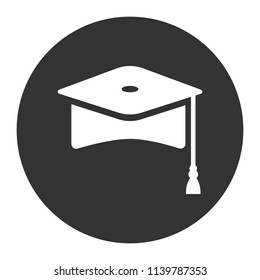 Graduation icon. Student hat vector icon. Gray background. Flat sign.