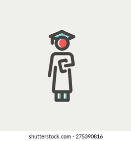 Graduation icon thin line for web and mobile, modern minimalistic flat design. Vector icon with dark grey outline and offset colour on light grey background.