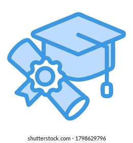 Graduation icon vector illustration in blue style for any projects, use for website mobile app presentation