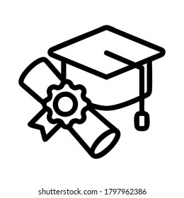 Graduation icon vector illustration in line style for any projects, use for website mobile app presentation