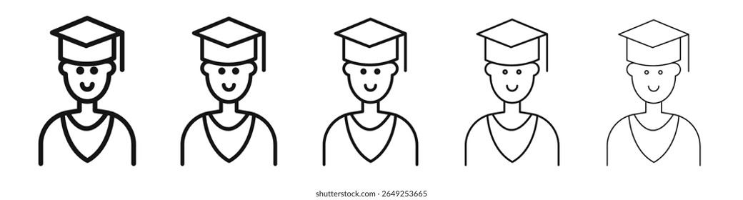 Graduation icon vector outline set illustration sign