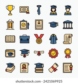 graduation icons collection. school, student, learning, diploma, icons set. vector illustration