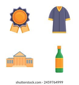 Graduation icons set cartoon vector. Attribute of educational process. Learning concept