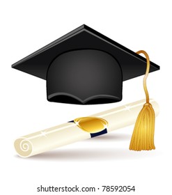 Graduation icons set. Vector cap and diploma.