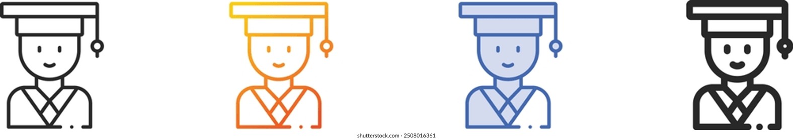 graduation icon.Thin Linear, Gradient, Blue Stroke and bold Style Design Isolated On White Background