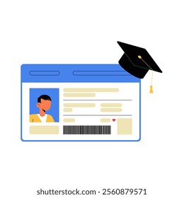 Graduation ID Card With Academic Cap In Flat Vector Illustration Symbolizing Education, Student Identity, And Achievement, Isolated On White Background