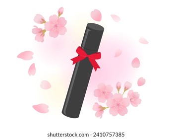 Graduation image  diploma and cherry blossoms