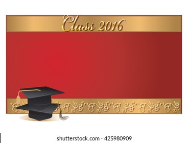 Graduation invitation card with graduation caps of class 2016. Vector.