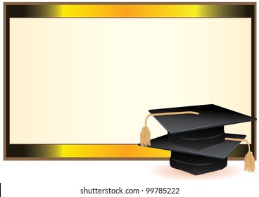 Graduation invitation card with mortars