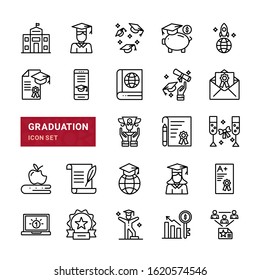 Graduation Isolated Icon Set on the White Background. Minimal thin line Vector Illustration.