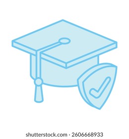 Graduation isometric 3D blue color icon, mini illustration. use for modern concept, print, UI, UX kit, web and app development. Vector EPS 10, related to learning and education, science