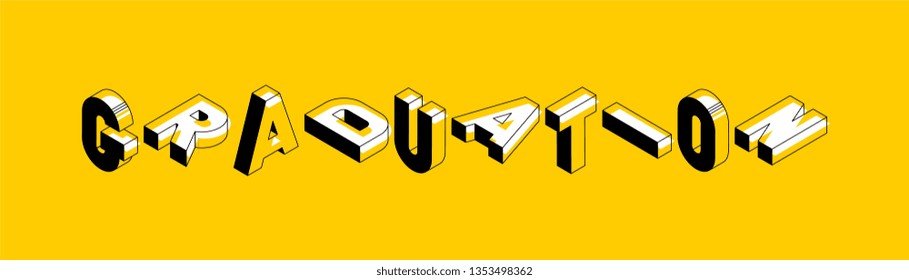 ilustración de concepto de Vector isométrico de graduación. Tipografía retro de tendencia abstracta con símbolos o Iniciar sesión estilo geométrico de forma 3D sobre fondo amarillo. eps 10