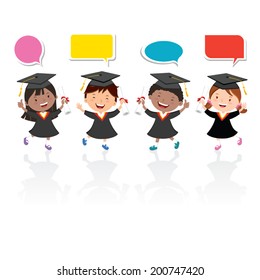 Graduation kids with speech bubbles