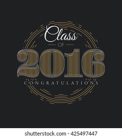 Graduation Label - Class of 2016 - Elegant Line Design with Gold and White on Black Background