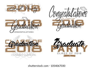 Graduation label. Vector text for graduation design, congratulation event, party, high school or college graduate. Lettering Class of 2018 for greeting, invitation card