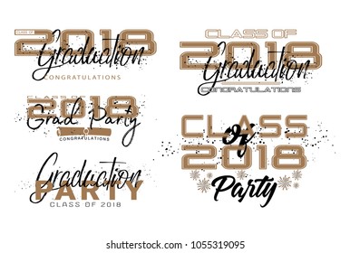 Graduation label. Vector text for graduation design, congratulation event, party, high school or college graduate. Lettering Class of 2018 for greeting, invitation card