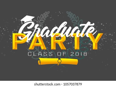 Graduation label. Vector text for graduation design, congratulation event, party, high school or college graduate. Lettering Class of 2018 for greeting, invitation card