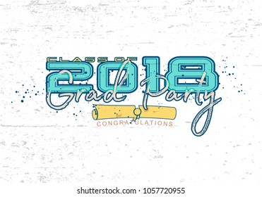 Graduation label. Vector text for graduation design, congratulation event, party, high school or college graduate. Lettering Class of 2018 for greeting, invitation card