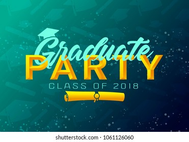 Graduation label. Vector text for graduation design, congratulation event, party, high school or college graduate. Lettering Class of 2018 for greeting, invitation card