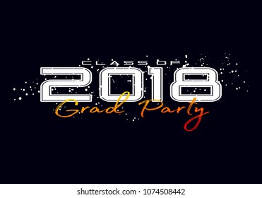 Graduation label. Vector text for graduation design, congratulation event, party, high school or college graduate. Lettering Class of 2018 for greeting, invitation card