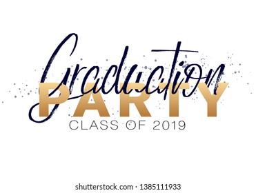 Graduation label. Vector text for graduation design, congratulation event, party, high school or college graduate. Lettering Class of 2019 for greeting, invitation card