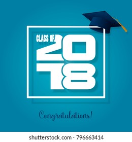 Graduation label. Vector text for graduation design, congratulation event, party, high school or college graduate. Lettering Class of 2018 for greeting, invitation card