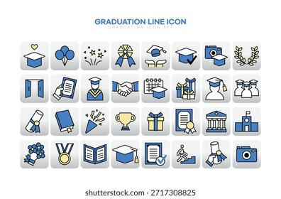 Graduation line icon collection set