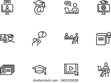Graduation line icon set. Student, hat, computer. Education concept. Can be used for topics like distance learning, studying, elearning