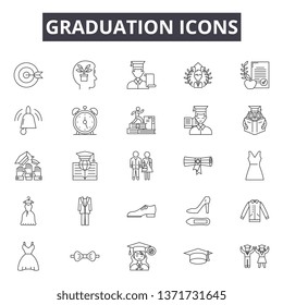 Graduation line icons, signs set, vector. Graduation outline concept, illustration: graduation,education,university,college,school,student,hat