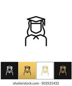 Graduation line vector icon. Graduation line program on black, white and gold background