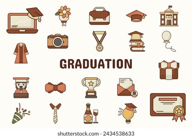 Graduation Lineal Color Vector Illustration Icon Sticker Set Design Materials