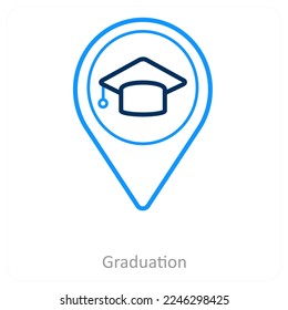 Concepto de icono de graduación y ubicación